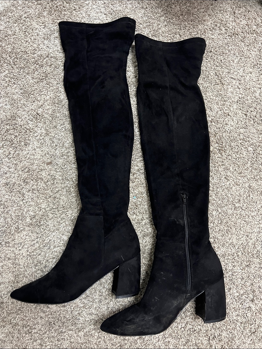 Steve Madden Black Over-the-Knee Suede like Block Heel Boots